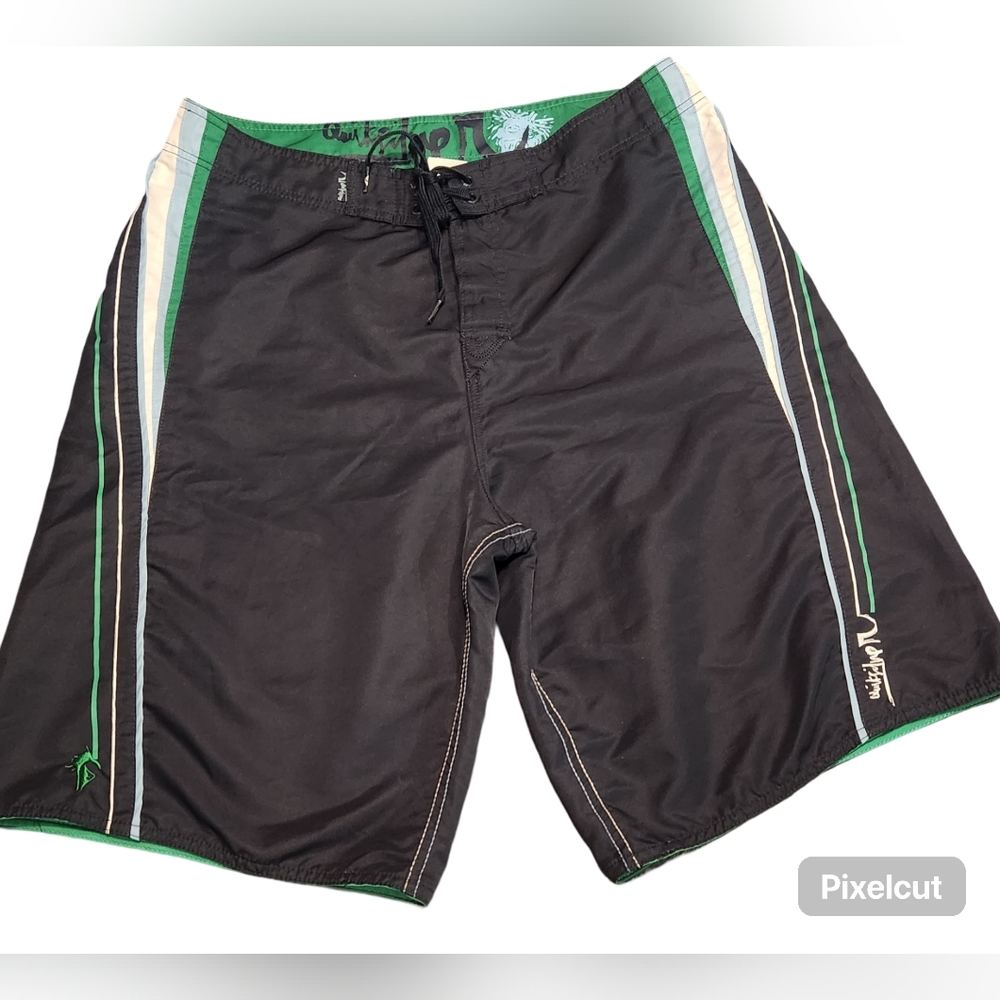 Quicksilver Mens Board Shorts, Black/Green, size 34